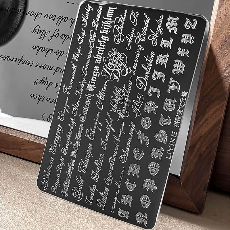 Placa de estampado de letras góticas, estampador de silicona, estrellas, corazones, moños, encaje, plantillas de manicura 6
