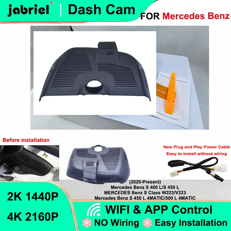 Jabriel for Mercedes Benz S CLASS W223 V223 for Mercedes Benz S 400 L 450 L 500 L 4MATIC 2020-2023 Dash Cam 2K 4K Wifi Car DVR