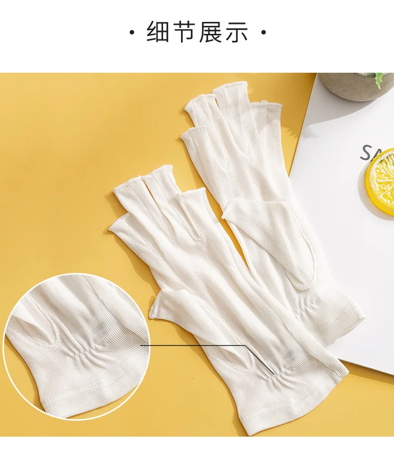 Birdtree, 100%Real Silk Knitted Gloves, Sun Protection Moisturizing, Women Half Finger Gloves, Breathable Skin Friendly A43876QM