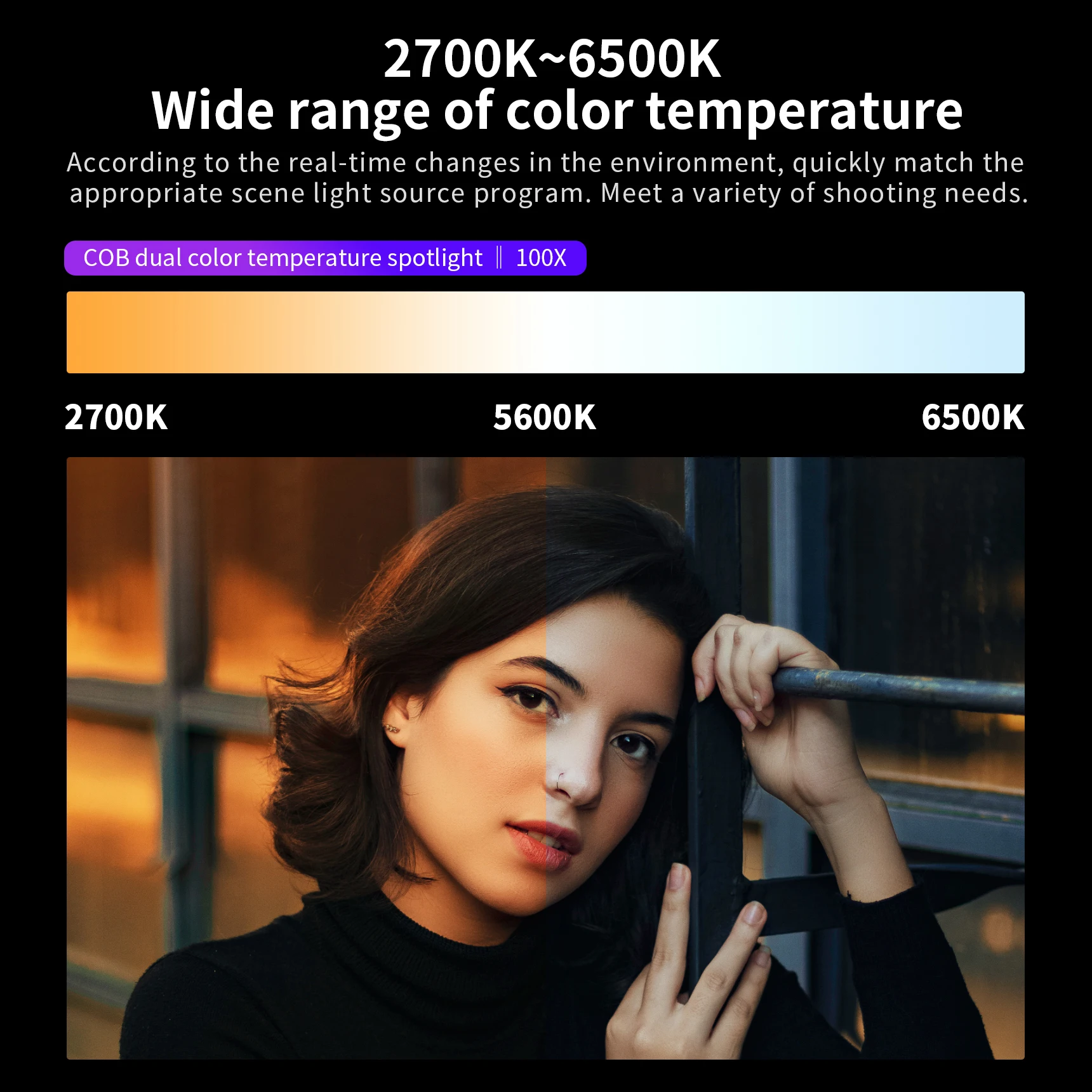 Selens Apollo Professional Photography Lighting 100W 6500K COB Bi-color Point-Source LED Daylight Video Studio Light SLC4-100X