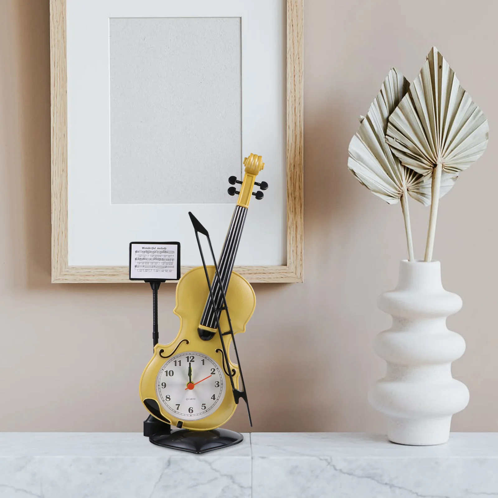 

Violin Shape Plastic Clock Electronic Alarm Clock Mini For Bedroom Desktop Nightstand Decorative Use