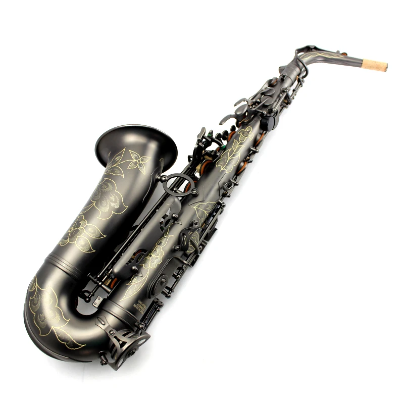 Vintage Series Alto Saxophone EB-Polished Black Finish with Abalone Shell Buttons Professional Brass Instrument Rust Resistant