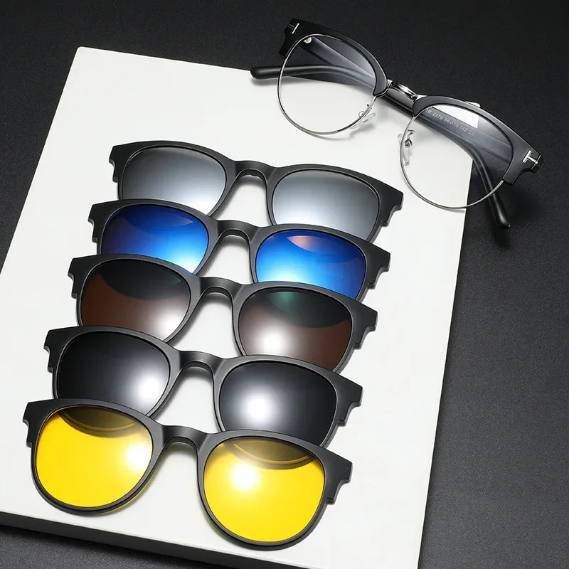 KIZN 6 في 1 مشبك مغناطيسي لقصر النظر نظارات شمسية مستديرة للرجال مستقطبة TR90 إطار وصفة طبية مخصصة نظارات نسائية ريترو-0.5 إلى -6.0 #4