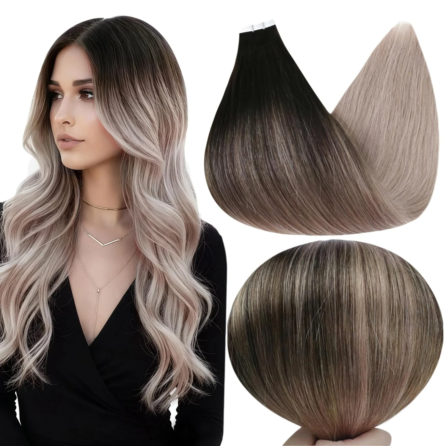 Full Shine Tape in Hair Extensions 20Pcs Double Sided Tape Remy Straight Hair Glue on Brazilian Hair for Women