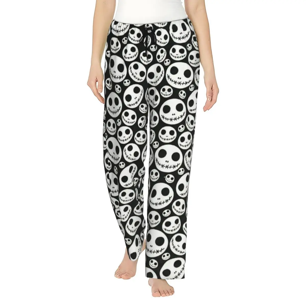 

Custom Nightmare Before Christmas Jack Halloween Skull Pajama Pants Women's Sleepwear Lounge Sleep Bottoms Stretch with Pockets