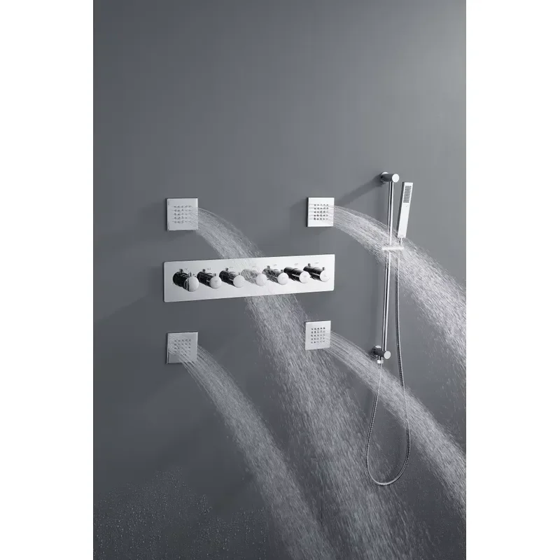 LED Music Rainfall Waterfall Shower Jets System Full Body Thermostatic Shower System