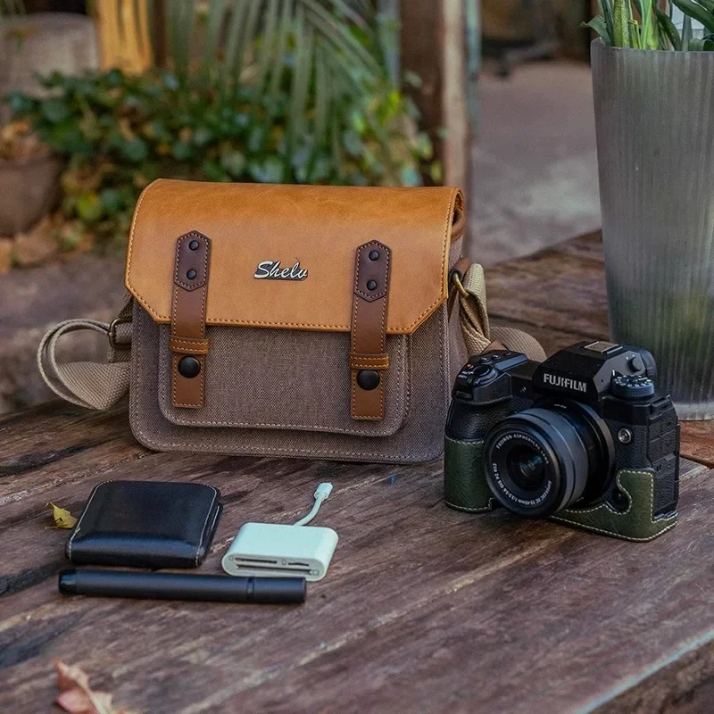 ヴィンテージカメラバッグ Retro Canvas Camera Bag for Fuji XT50 XT30 Mirrorless