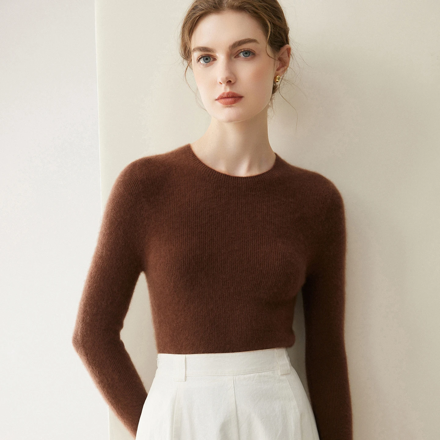 100% Pure Goat Cashmere Sweater Women O-Neck Slim Pullover Casual Simple High Quality Tops 2026 Autumn New Joker Bottoming Shirt