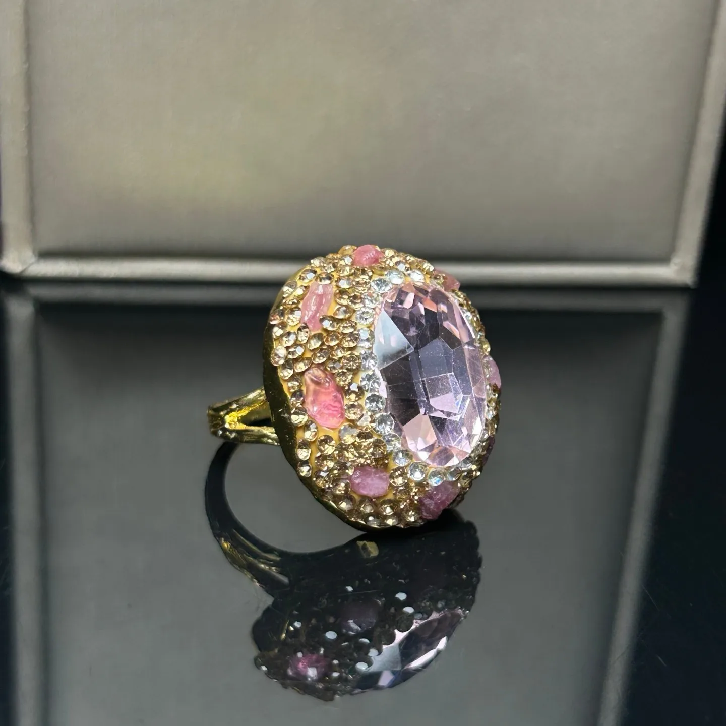 Real Natural Inlay Purple Seven-color faceted gemston Archaistic Amulet Rings