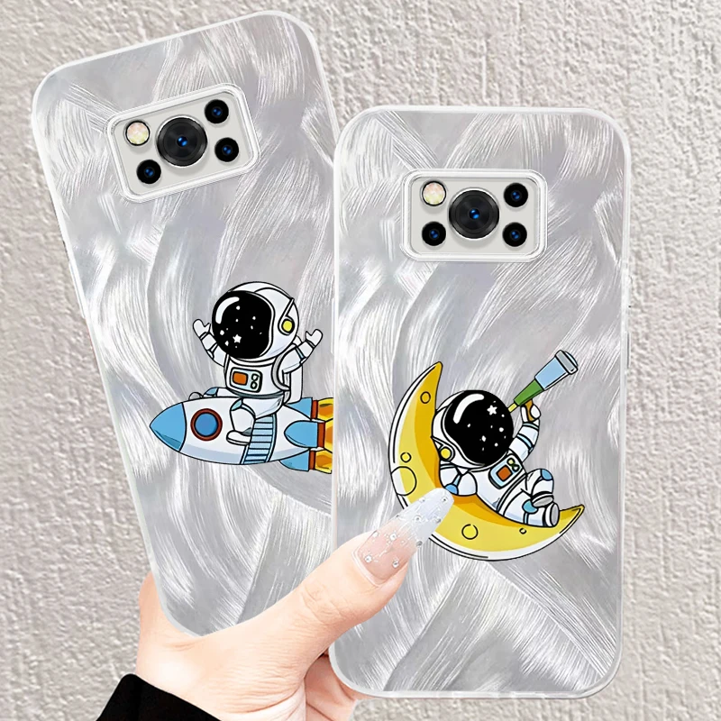 Moon Space Star Astronaut For Xiaomi Poco C65 M6 M3 X6 X5 X3 Redmi 13C 12 12C 10C 10 9T 9A 9 Pro 5G Feather Yarn Soft