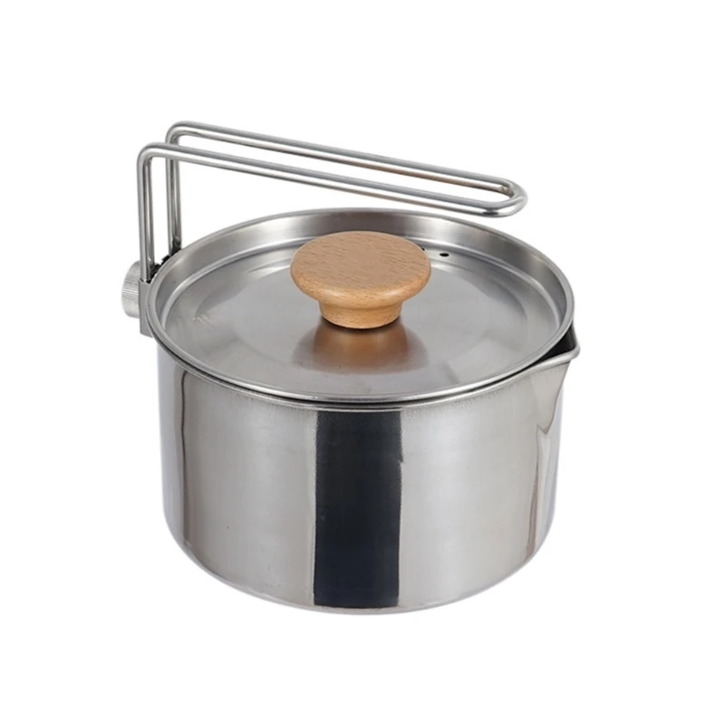 Stainless Steel Camping Pots Folded Handle Camp Kettles Water Boiling Pots for Outdoor Hiking and Picnics D5QD