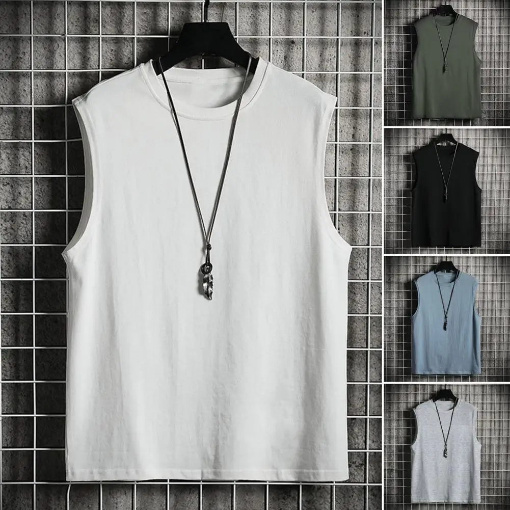 Trendy Men Tank Top Round Neck Daily Wear Breathable Jogging Men Summer T-shirt