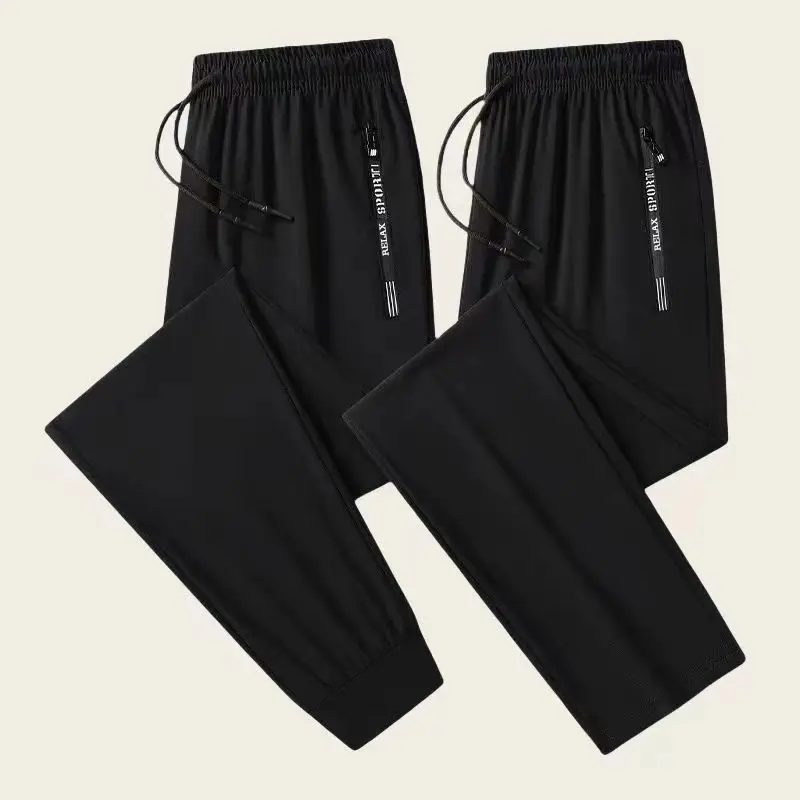 

Ice Silk Qui Dry Breathable Men Women Summer Elastic Casual Sports Long Pants Loose Fit Straight Leg High Waist Trousers