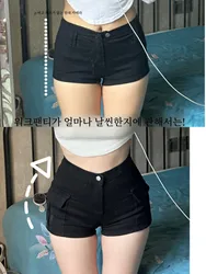 하이웨이스트 아워글래스 데님 반바지 여성용 A라인 힙업 블랙 섹시 여름 하이웨이스트 숏팬츠 중국산