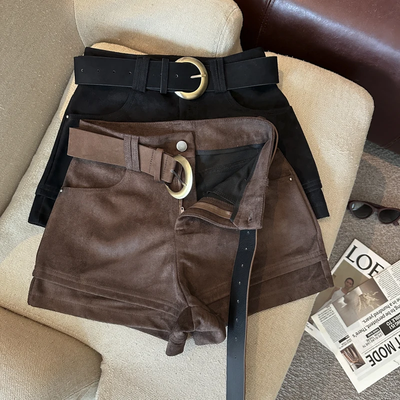 Simple Solid 2026 Autumn Winter Korean Version Versatile A-word Wide-leg Shorts Women's High Waist Casual Fashion Short Pants