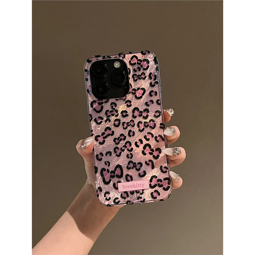 핑크 레오파드 프린트 아이폰 16 15 14 13 Pro 12 11 Max Plus 16Pro 컬러풀 폰 케이스 퍼플 15Pro 커버 하드 쉘