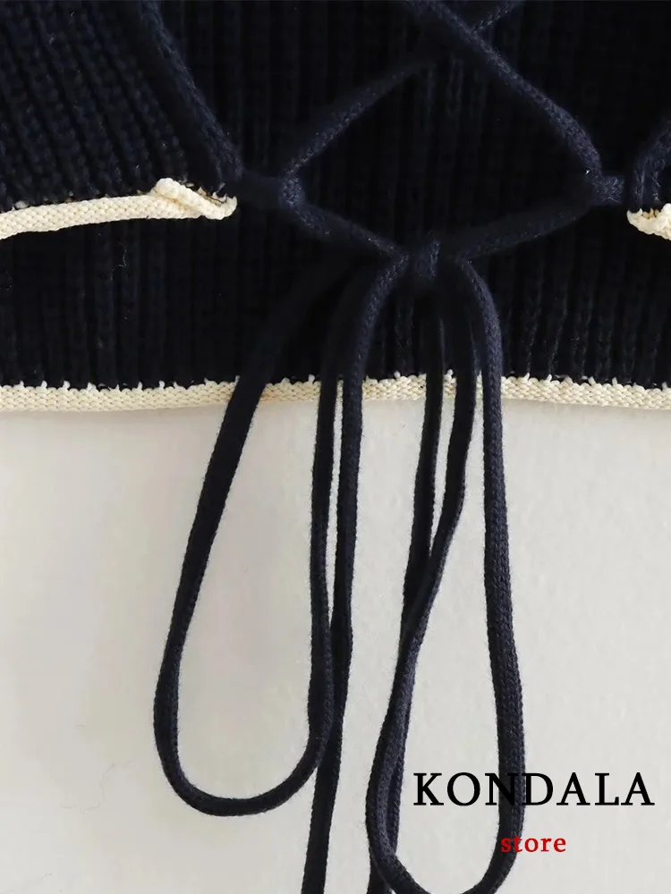 KONDALA Sexy Women Vest Black Solid O-Neck Sleeveless Backless Knitted Short Sweaters New Fashion 2023 Autumn Winter Female Tops