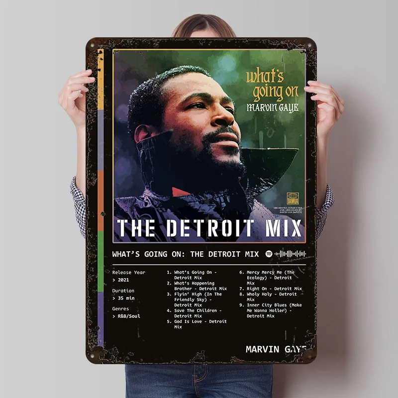 What’s Going On: The Detroit Mix (2021) Printed Poster Customized Wall Art Retro Vintage Metal Tin Signs for Office Decor Room