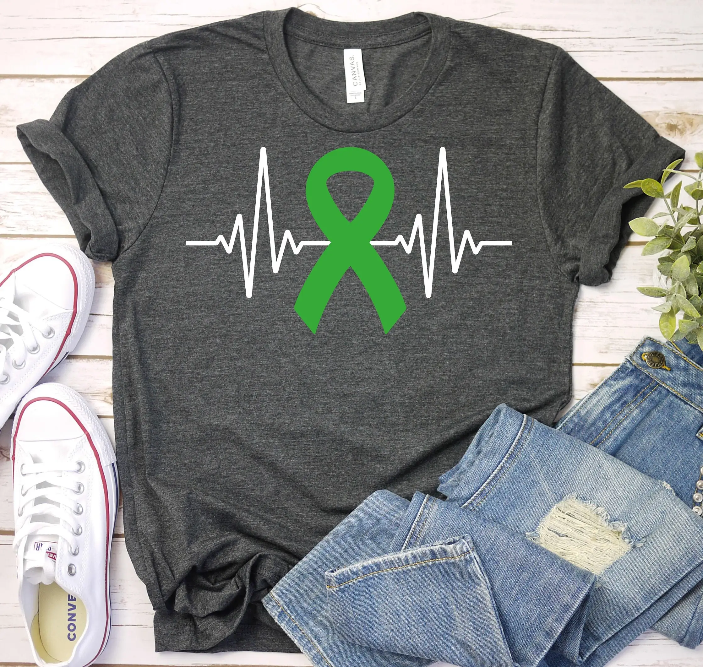 Kidney Donor Heartbeat T Shirt Transplant Liver Surgery Organ Awareness Recipient Green Ribbon