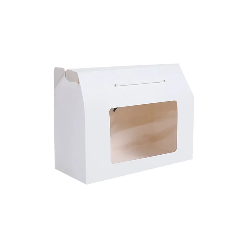 12/24/48pcs Kraft Paper Portable Boxes with Handle/Transparent Window White Folding Gift Box Portable Gift Box Can Be Customized