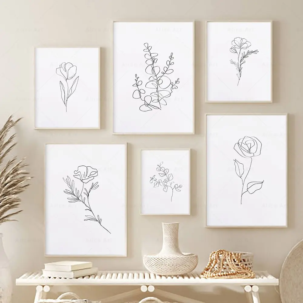 Plant Leaves Poster Abstract Floral Line Canvas Painting Minimalist Flower Wall Art Prints Pictures For Living Room Home Decor