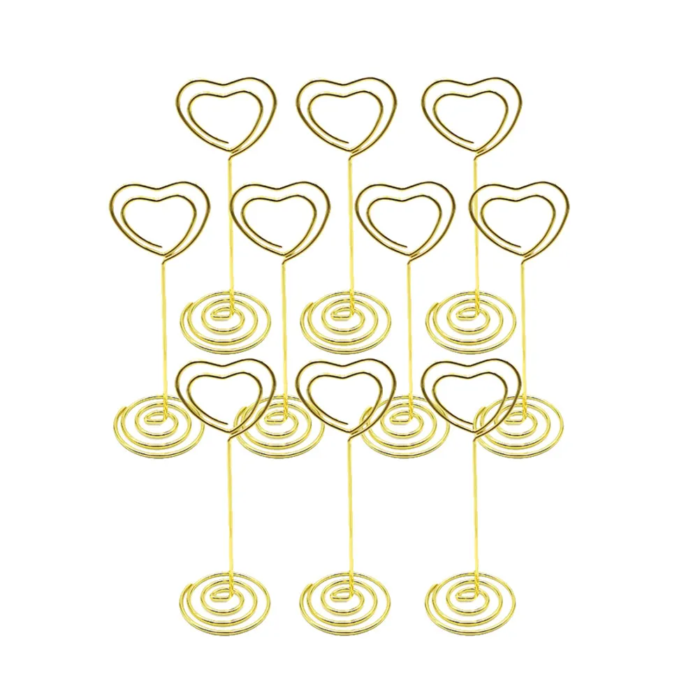 10Pcs Heart-Shaped Photo Clip Metal Memo Holder Gold 85Mm Sturdy Paper Card Stand for Wedding Party Christmas Table Number