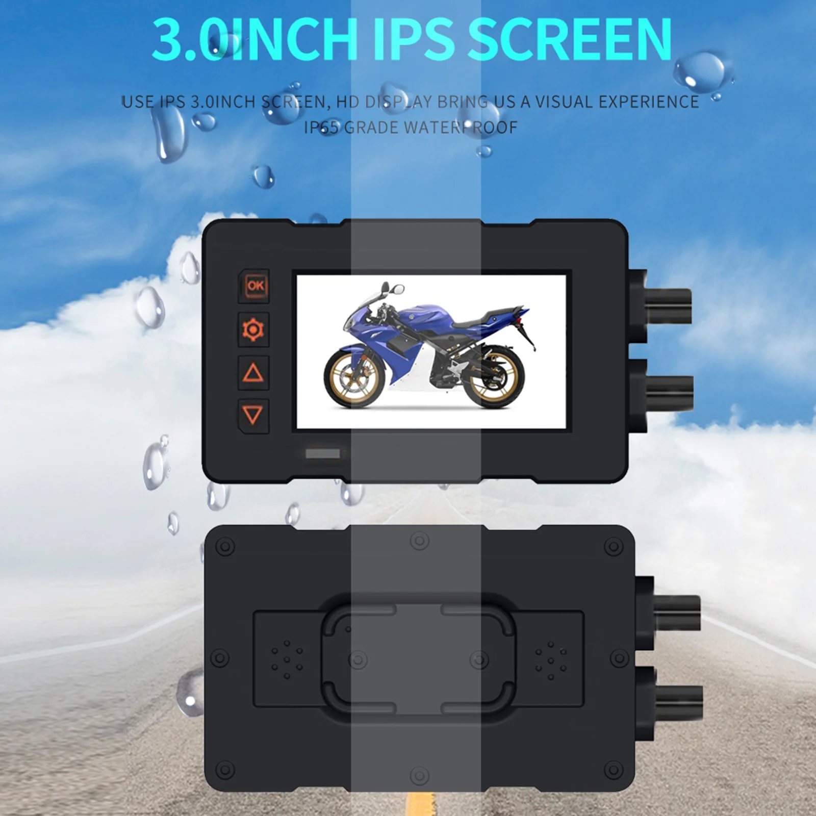 Motorcycle Driving Recorder 2K+1080P HD 3.0 Inch IPS Screen Motorcycle Dashcam IP65 Waterproof DVR Front & Rear Camera