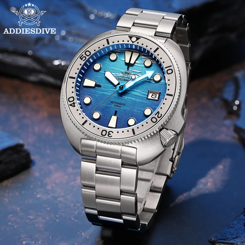 นาฬิกาข้อมือผู้ชาย ADDIESDIVE รุ่น NH35A กระจกแซฟไฟร์ ดีไซน์ลำลอง แฟชั่น พร้อมสารเรืองแสง BGW9 กันน้ำลึก 20 บาร์ นาฬิกาจักรกลดำน้ำ รุ่น AD2045 Montre Homme