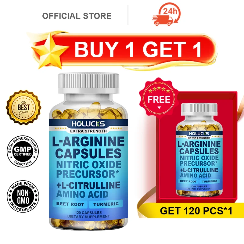 HOLUCKS L-Arginine Capsules, with L-Citrulline & Beet Root, Boost Blood Flow, Muscle Recovery & Workout Endurance