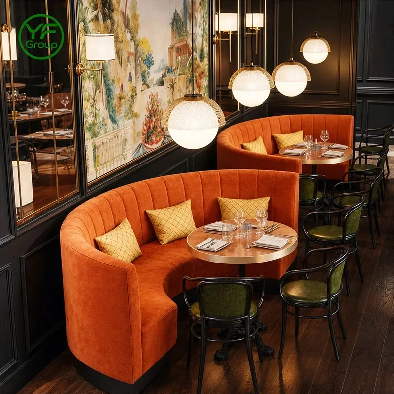 One-Stop Customization Modern Table Chair Set with Green Velvet Leather Wood Booth Seating Restaurant Furniture for Hotel
