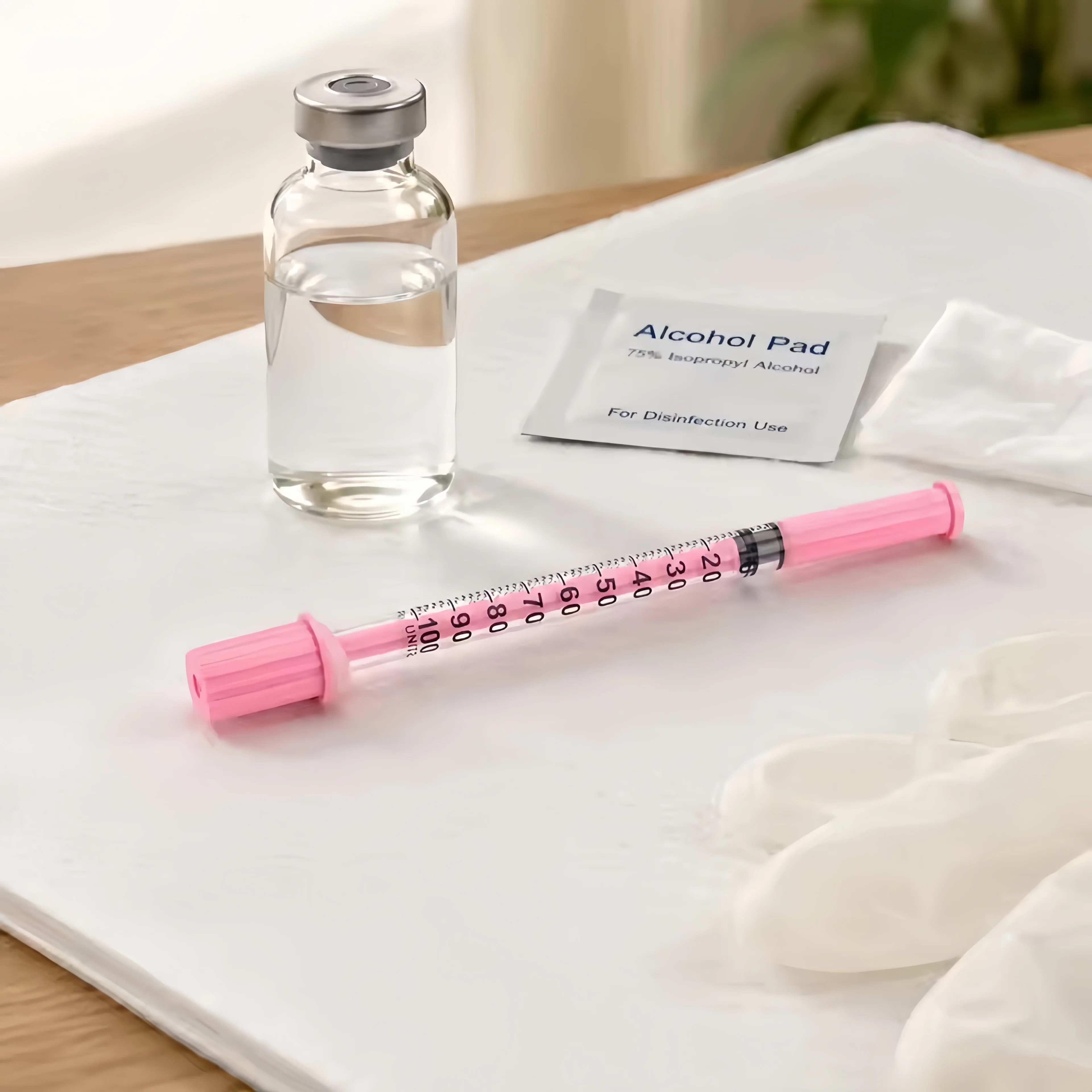 1ml 31G (6mm) Einweg-Veterinärspritze aus rosa Kunststoff, sterile Insulinspritze, ausgestattet mit einem rosa Kappe und Nadel, geeignet für den Einsatz bei Haustieren, Nutztieren und in Laboren. – Detail 3