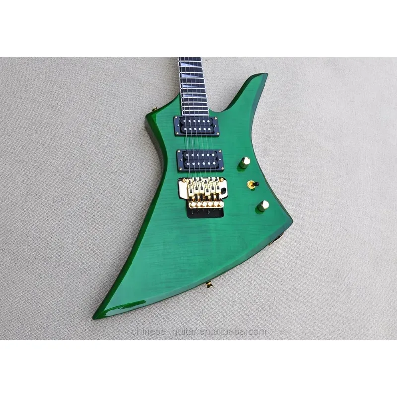 Transparent Green Electric Guitar Flame Maple Veneer Floyd Rose Bridge Accept Customization