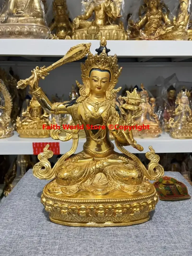 Discount 2025 gilding Tibet Buddhist scriptures Wisdom Manjushri Bodhisattva Buddha statue HOME protection Bless temple worship