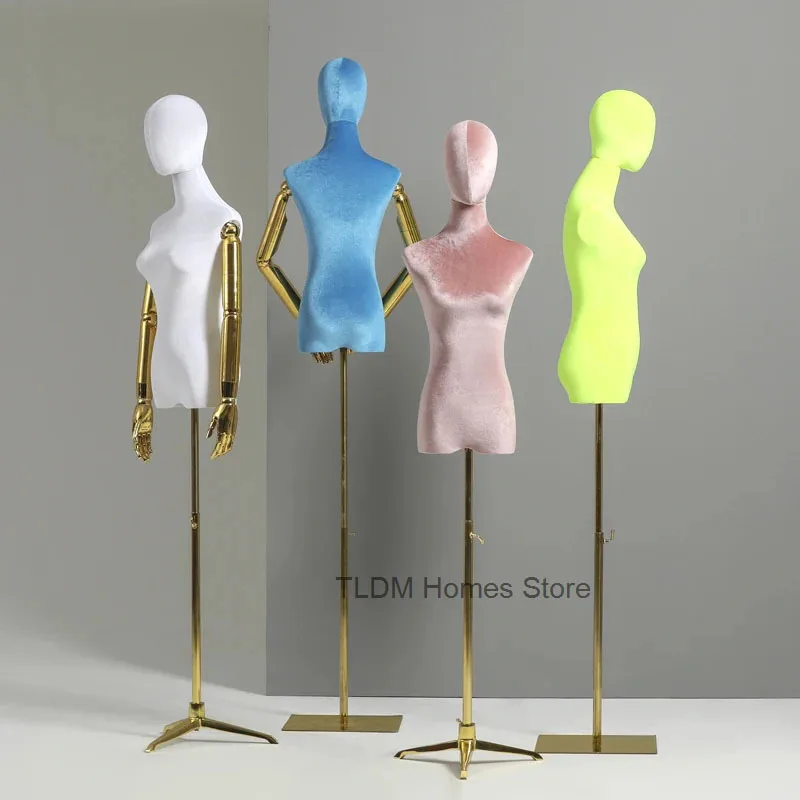 Dressmaker Mannequins Clothing Store Color Model Velvet Female Model Props Puppet Gold Plating Mannequin Display Stands T