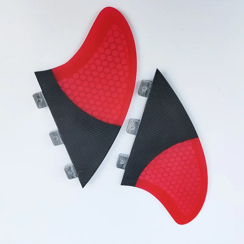 Ocean Sports Surfboard Tail Fin Red Carbon Fiber Honeycomb Shark Fin Tail Fin Twin Fin With 3 Tabs