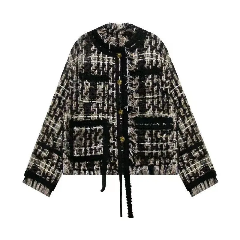 Knit Tassel Short Jacket Cotton Clamping Thickening Type Female Autumn and Winter Sense of Advanced Korean Gentle Tweed Comfort