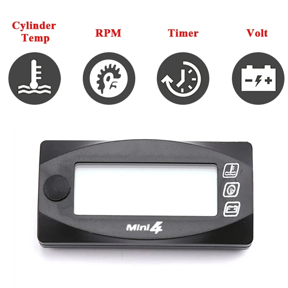 KAIUVE Motorcycle 4 in 1 Gauge LED Digital Cylinder Temperature Voltmeter Time RPM Tachometer For YAMAHA HONDA KAWASAKI SUZUKI