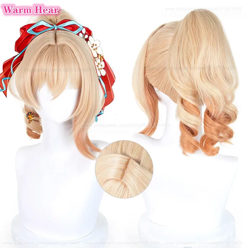 Game GEIM Yoimiya Long 45cm Mixed Color Ponytail Cosplay Anime Wig Heat Resistant Synthetic Hair Halloween Party Wigs + Wig Cap