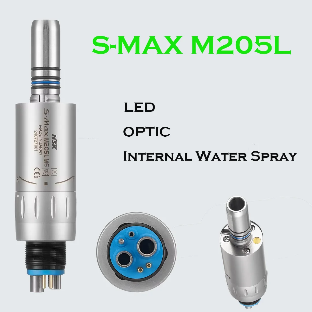 NSK Air Motor S Max M205L Fiber Dental Low Speed Handpiece Micro Power Generator E-type LED Illumination M6 Internal Water Spray