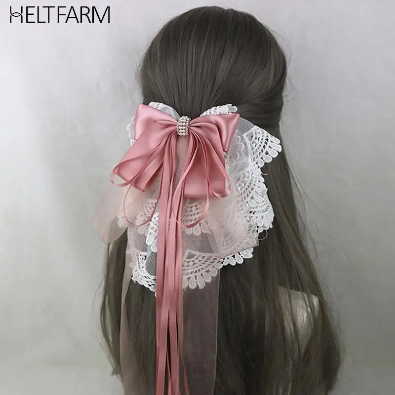 Kawaii Hair Clip Japanese Cute Maid Princess Lolita Lace Oversized Bow Hairpin Headband Cosplay Hair Accessories