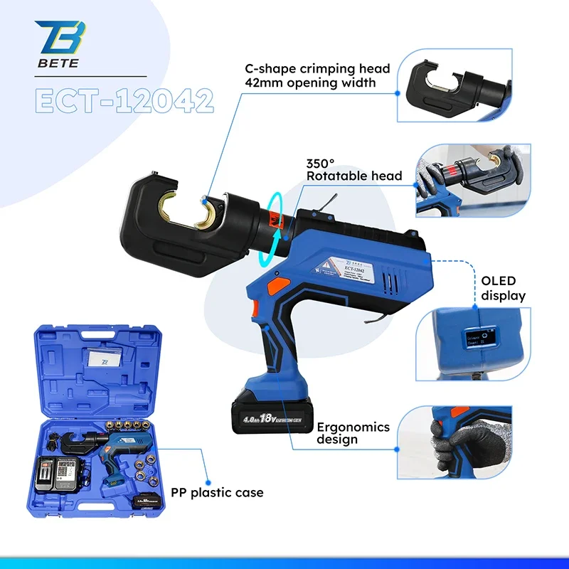 ECT-12042 700bar Battery Cu50-400mm2 Hydraulic Cable Crimper Connector Copper Cordless Electric Crimping Tool