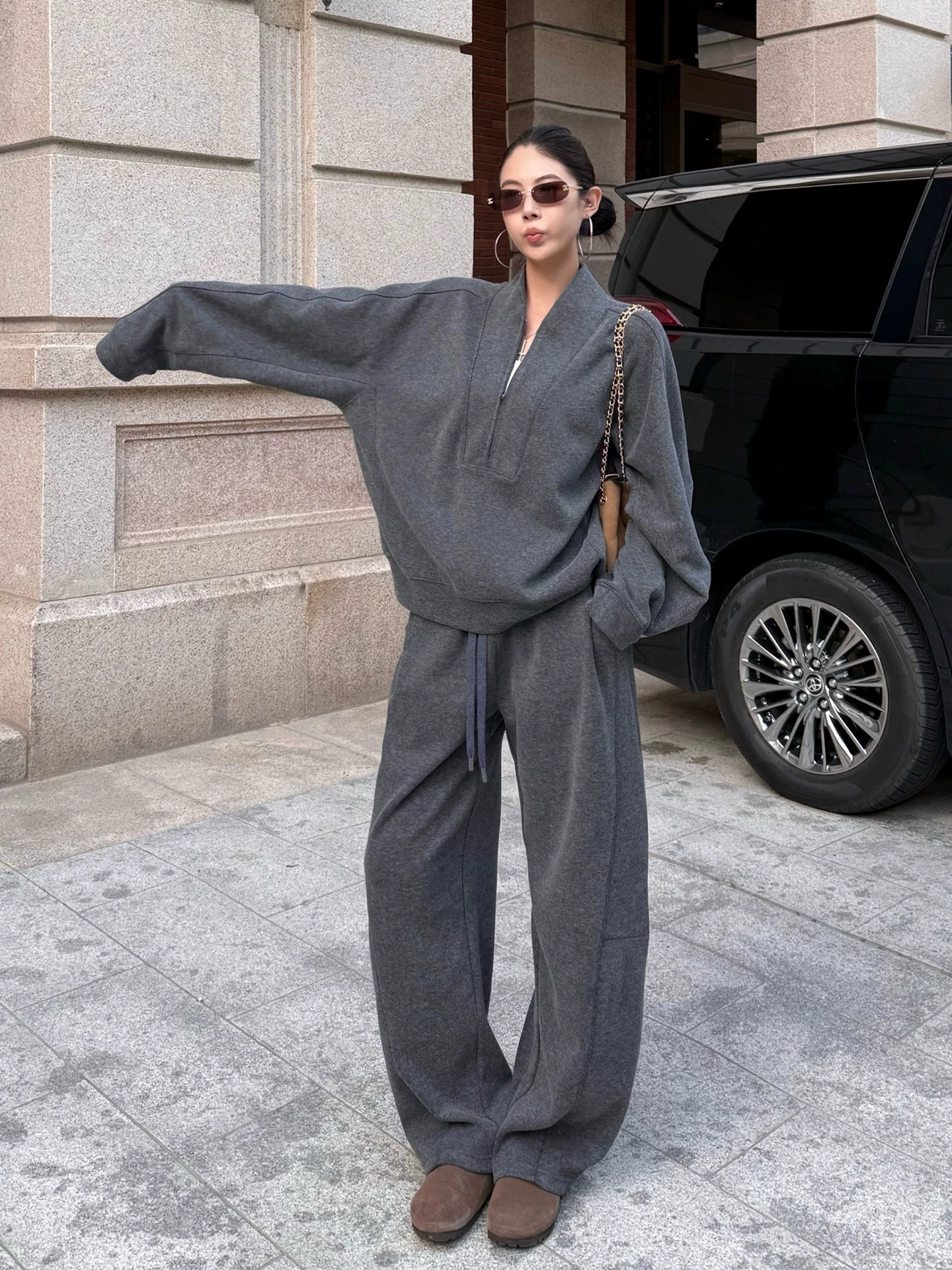 Fashionable Two-Piece Set Women's Autumn Winter Wide Leg Pants Sweatshirt Old Money Style Elegant And Suitable for Casual Wear