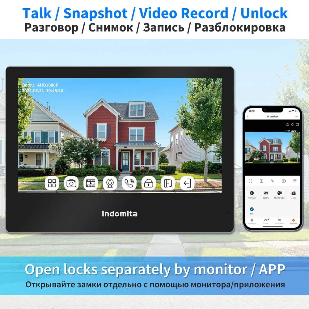 Indomita Tuya Smart Home WiFi Intercom System,Outdoor Video Doorbell Camera 1080P Wired,10 Inch Touch Screen,Talk,Record,Unlock