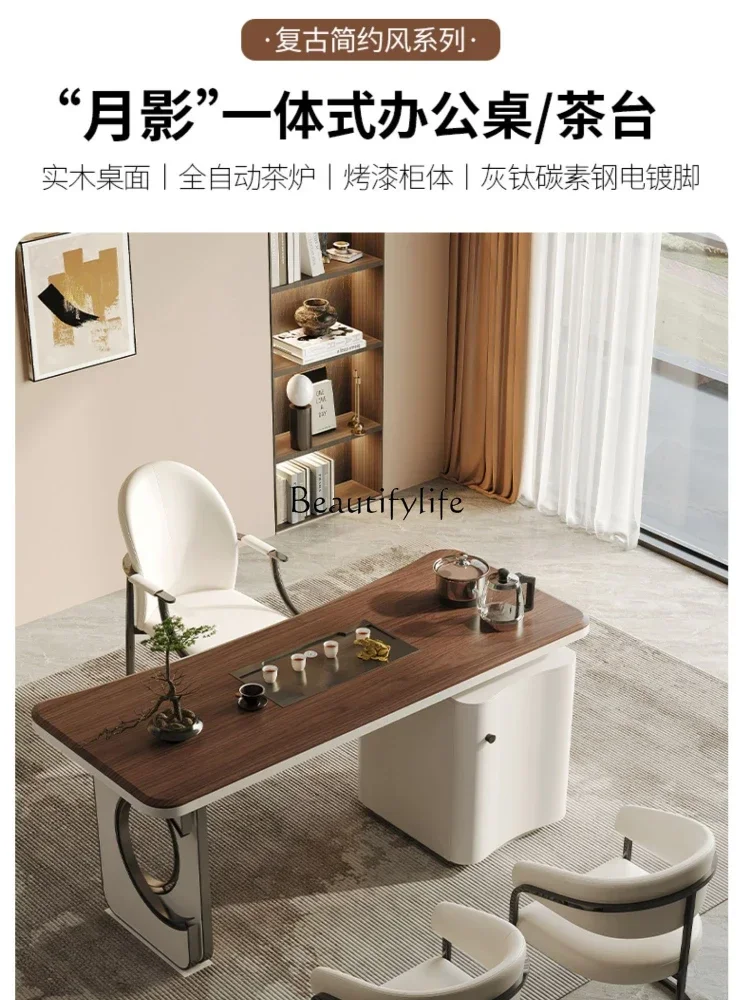 

09z.Italian household tea table New Chinese solid wood tea table Kettle integrated embedded