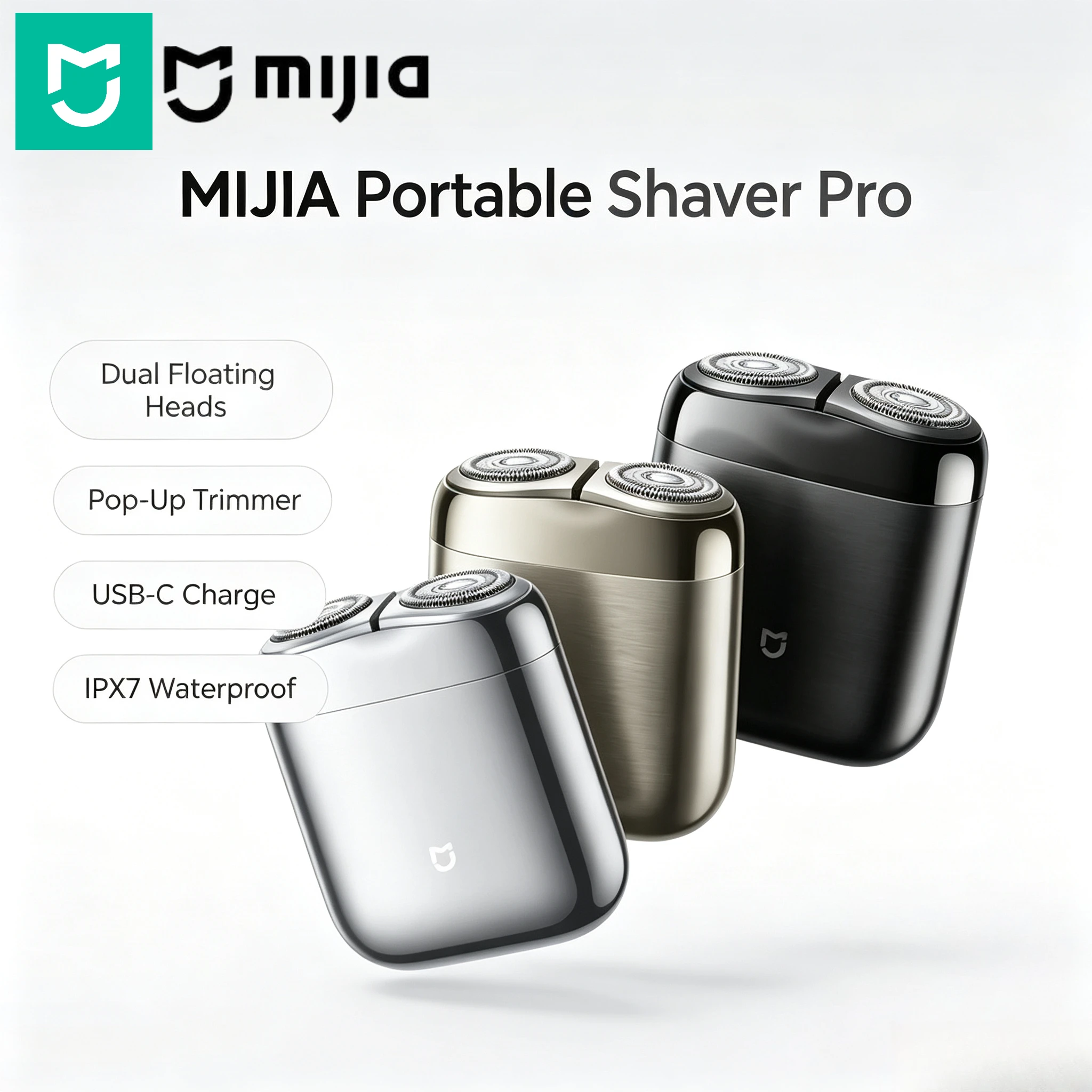 Mijia Portable Electric Shaver Pro Dual‑Blade IPX7 Waterproof USB‑C Rechargeable Mini Men Beard Razor Home Travel Grooming Tool