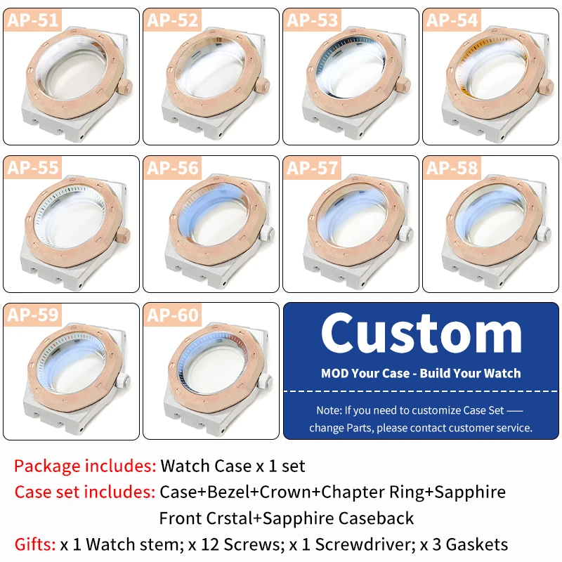AP الساعات حالات لامعة/نحى الصلب ارتفع الذهب/الفضة يناسب NH35 NH36 4R36 الياقوت الكريستال والزجاج وزارة الدفاع ساعة استبدال أجزاء