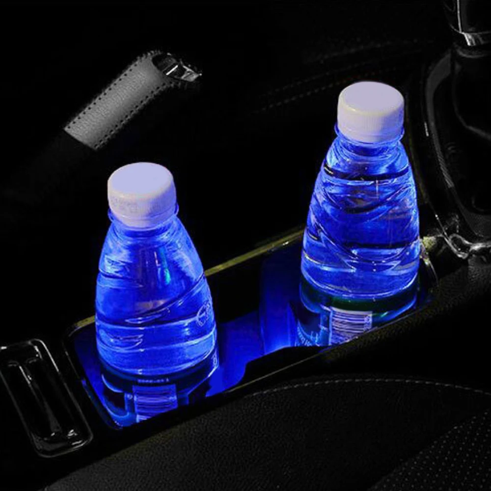 

2Pcs Solar Powered Car LED Light Luminous Coaster Universal Car Cup Holder Bottom Pad Car Interior Accessories Car Gadgets