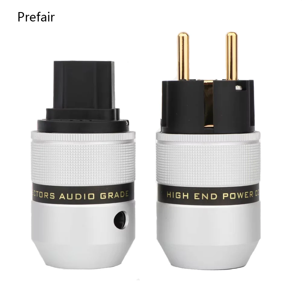 

Prefair P-083E C-083 Hi End Audio Aluminum Gold Plated IEC Female Plug+Schuko Power Plug Connector