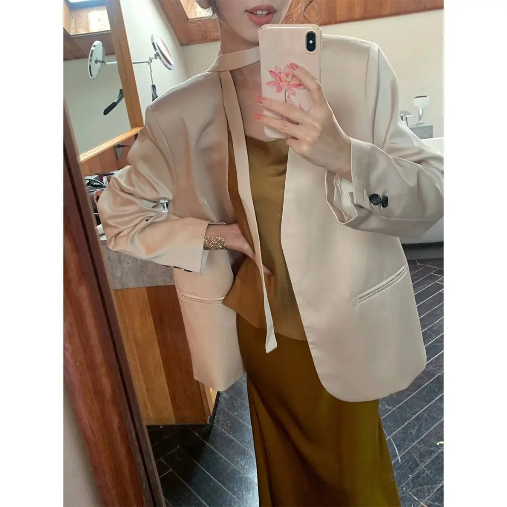 

Women's Satin Suit Senior Temperament Draped Jacket Loose Slim Fit Fashion Commuter Wear Spring All-match