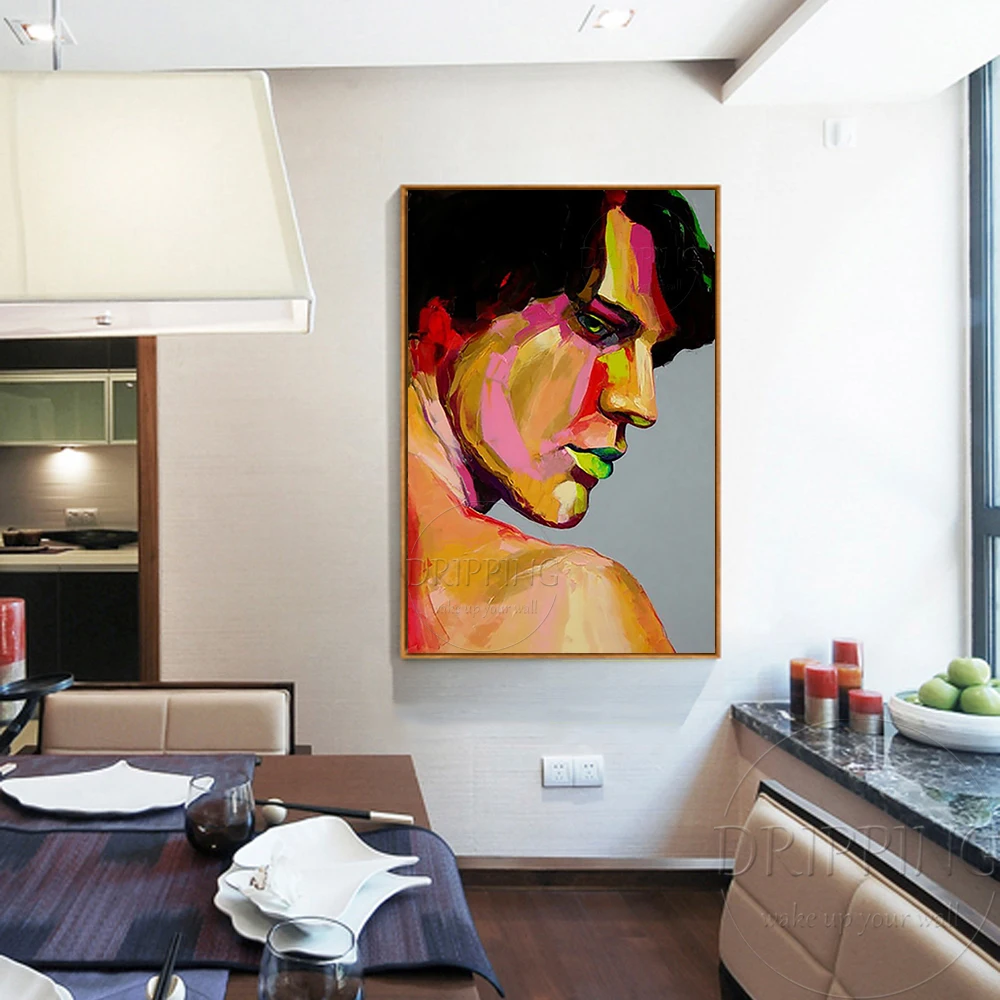 Hand-painted Abstract Man Oil Painting on Canvas Luxury Wall Art Modern Palette Knife Man Portrait Acrylic Painting for Home Art